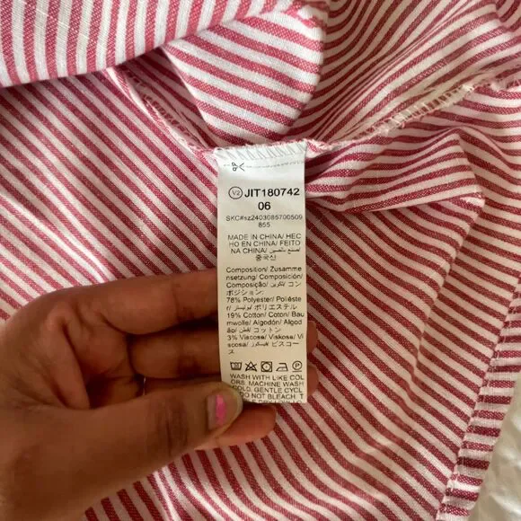 Pink White Stripe Midi Dress Size 6 Sleeveless V-Neck Tie Front Summer Sun Dress - Picture 8 of 9